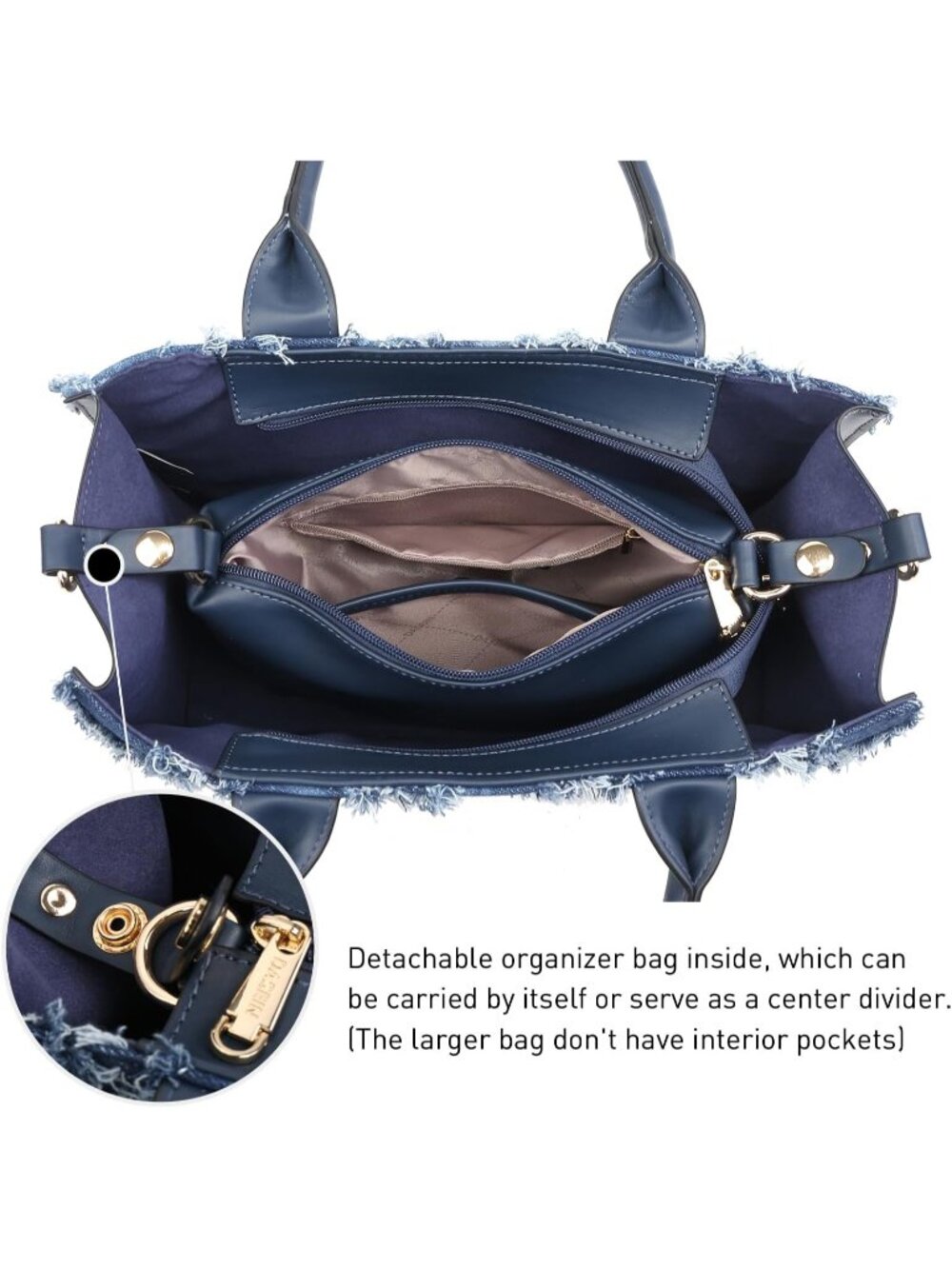 Women's Denim Blue Wallet Set Top Handle Satchel Shoulder 3pcs Hobo Handbag - Picture 5 of 6